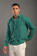 Men's Croc Green Oversize Loose Linen Shirt