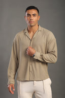 Men's Malibu Beige Long Sleeve Dobby Texture Shirt