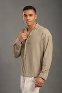 Men's Malibu Beige Long Sleeve Dobby Texture Shirt