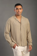 Men's Malibu Beige Long Sleeve Dobby Texture Shirt