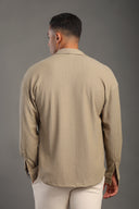 Men's Malibu Beige Long Sleeve Dobby Texture Shirt