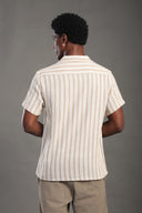Men's Khaki Half Sleeve Striped V Neck Collar Shirt