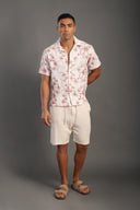 Men's Stone Half Sleeve Printed V Neck Collar Shirt