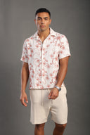 Men's Stone Half Sleeve Printed V Neck Collar Shirt