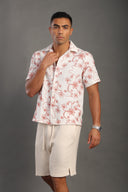 Men's Stone Half Sleeve Printed V Neck Collar Shirt