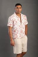 Men's Stone Half Sleeve Printed V Neck Collar Shirt