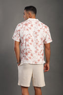 Men's Stone Half Sleeve Printed V Neck Collar Shirt