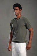 Men's Olive Green Zipper Polo T-shirt