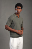 Men's Olive Green Zipper Polo T-shirt