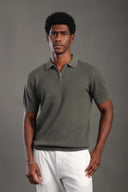 Men's Olive Green Zipper Polo T-shirt