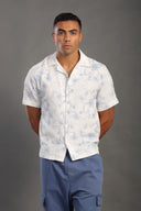 Men's Skyblue Half Sleeve Printed V Neck Collar Shirt