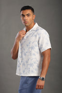 Men's Skyblue Half Sleeve Printed V Neck Collar Shirt