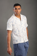 Men's Skyblue Half Sleeve Printed V Neck Collar Shirt