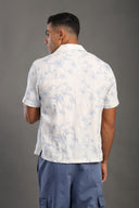 Men's Skyblue Half Sleeve Printed V Neck Collar Shirt