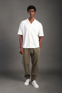 Men's White V Neck Apache Collar Shirt