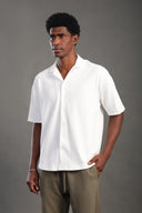 Men's White V Neck Apache Collar Shirt