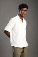 Men's White V Neck Apache Collar Shirt