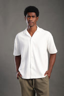 Men's White V Neck Apache Collar Shirt