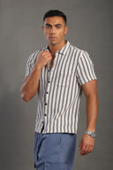 Men's Navyblue Half Sleeve Striped V Neck Collar Shirt