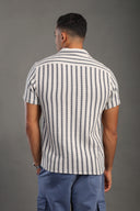 Men's Navyblue Half Sleeve Striped V Neck Collar Shirt
