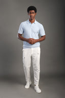 Men's Babyblue Button Plain Polo T-shirt