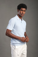 Men's Babyblue Button Plain Polo T-shirt