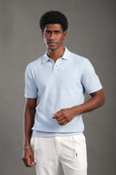 Men's Babyblue Button Plain Polo T-shirt