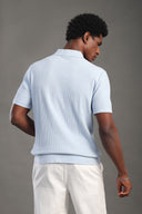 Men's Babyblue Button Plain Polo T-shirt