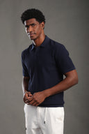 Men's Navyblue Button Plain Polo T-shirt