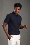Men's Navyblue Button Plain Polo T-shirt