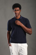 Men's Navyblue Button Plain Polo T-shirt