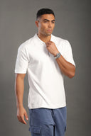 Men's White Zipper Collar T-shirt