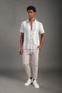 Men's Gray Half Sleeve Striped V Neck Collar Shirt