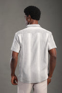 Men's Gray Half Sleeve Striped V Neck Collar Shirt