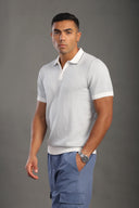 Men's Dotted Gray Zipper Collar T-shirt