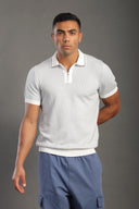 Men's Dotted Gray Zipper Collar T-shirt