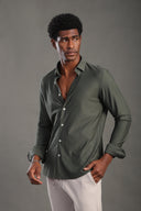 Men's Olive Green Striped V Neck Shirt