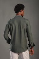 Men's Olive Green Striped V Neck Shirt