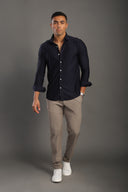 Men's Navy Blue Striped V Neck Shirt