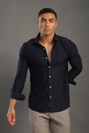 Men's Navy Blue Striped V Neck Shirt