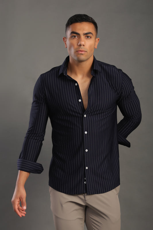 Men's Black Striped V Neck Shirt
