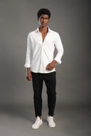 Men's White Striped V Neck Shirt