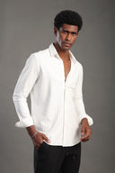 Men's White Striped V Neck Shirt