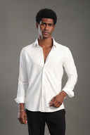 Men's White Striped V Neck Shirt