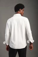Men's White Striped V Neck Shirt