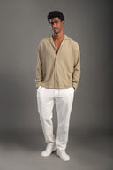 Men's Malibu Beige Long Sleeve Dobby Texture Shirt