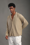 Men's Malibu Beige Long Sleeve Dobby Texture Shirt