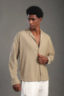 Men's Malibu Beige Long Sleeve Dobby Texture Shirt