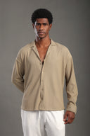 Men's Malibu Beige Long Sleeve Dobby Texture Shirt