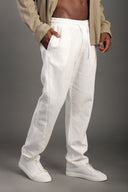 Men's White Regular Fit Trousers